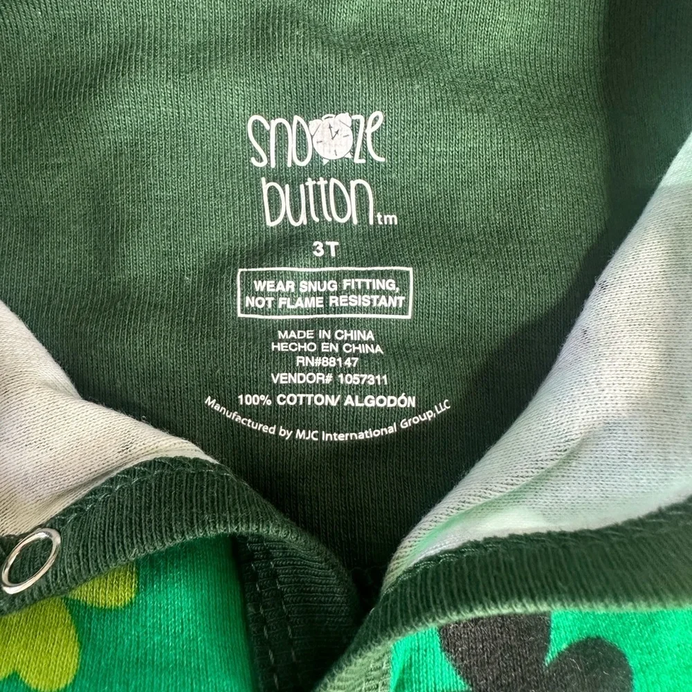 Kids One Piece Capri Pajamas Long sleeve Snooze Green Shamrock 100% cotton